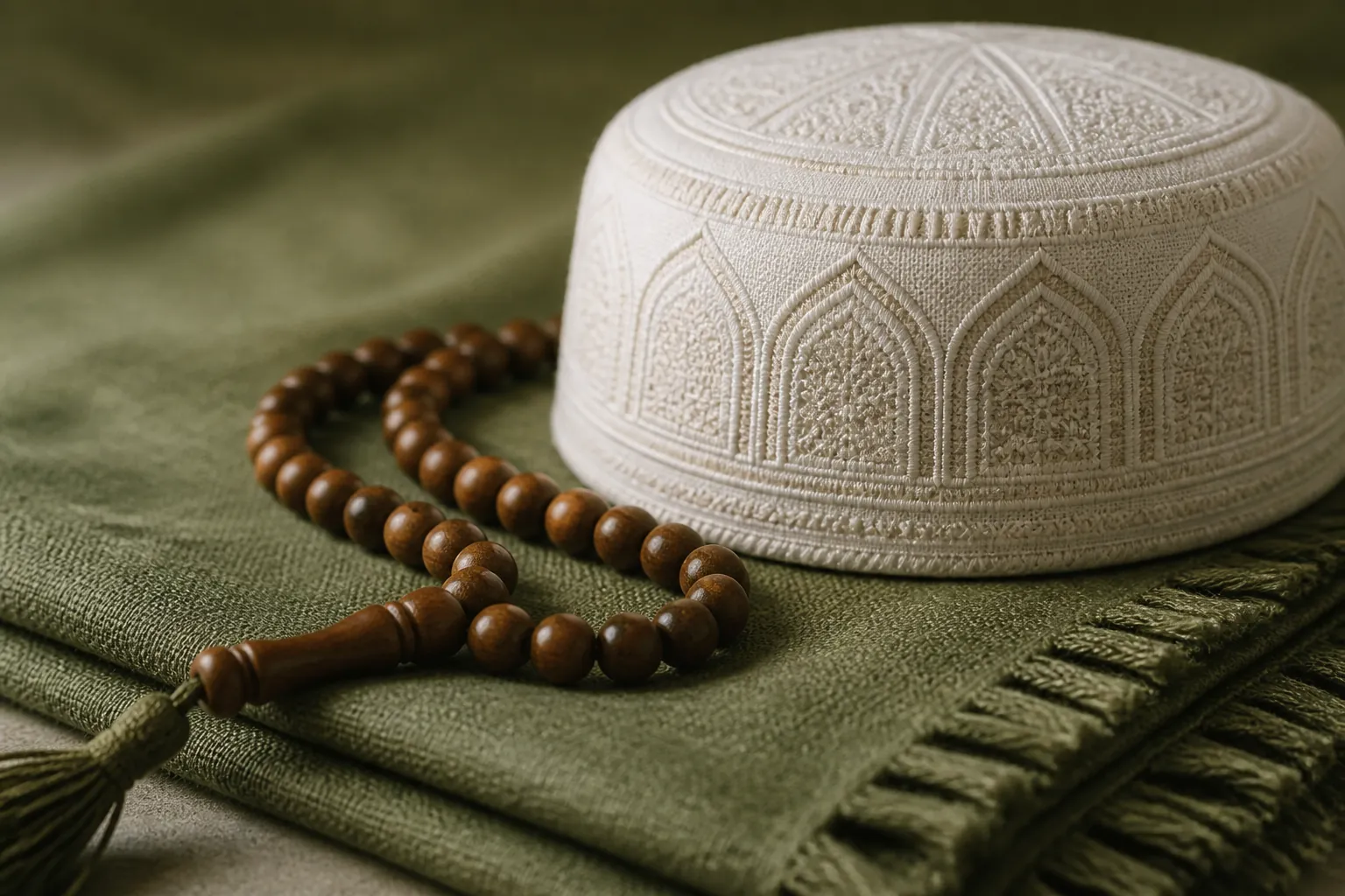 Intérieur de mosquée avec espace de recueillement pour prière funéraire
