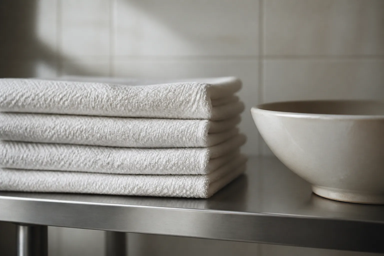 Salle de lavage rituel en chambre funéraire avec table surélevée et évacuation