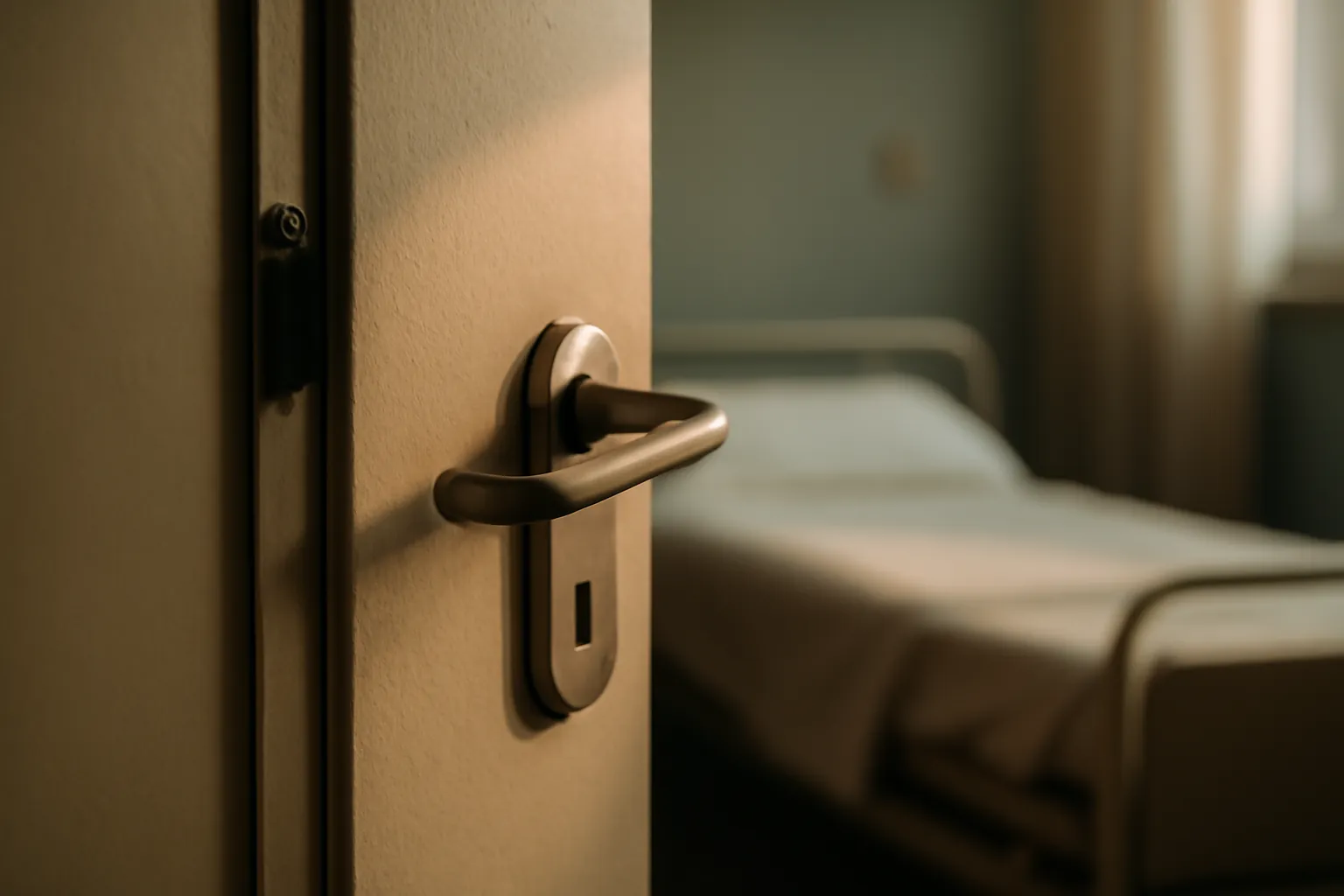 Couloir de chambre mortuaire hospitalière avec signalétique d'accueil des familles