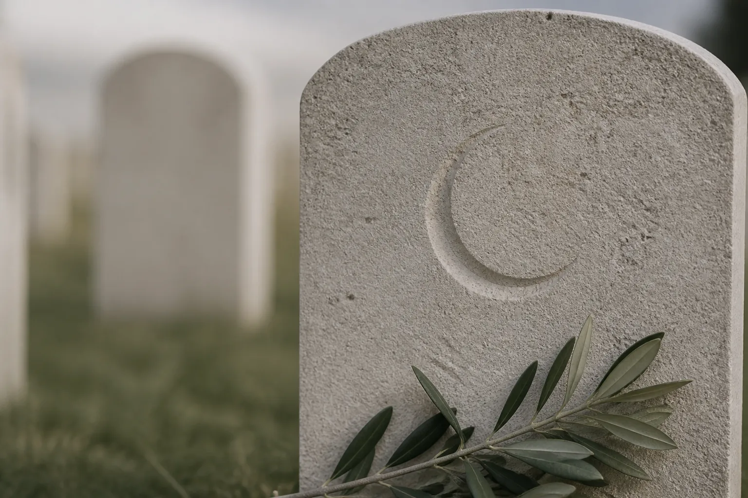 Stèle funéraire musulmane avec croissant dans un cimetière communal français