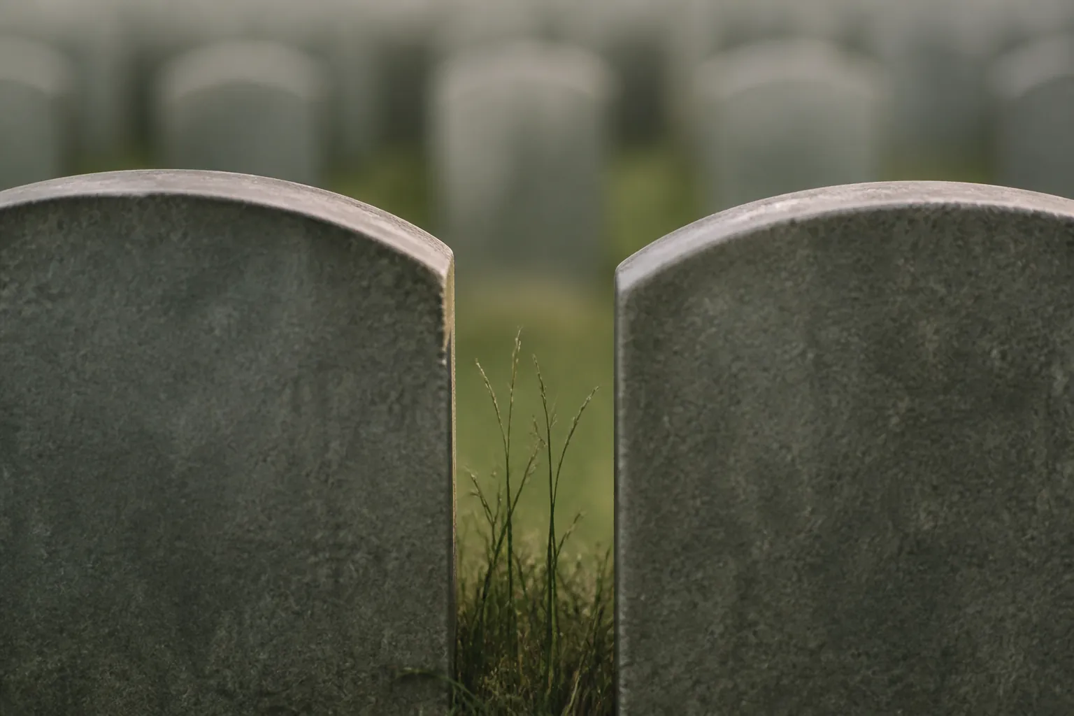 Vue aérienne d'un carré musulman dans un cimetière communal montrant les rangées de tombes orientées vers la qibla