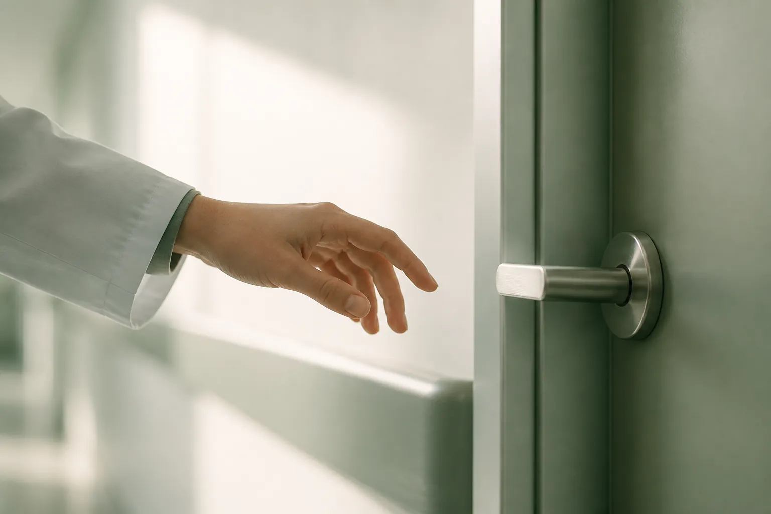 Couloir de chambre mortuaire hospitalière avec signalétique de direction