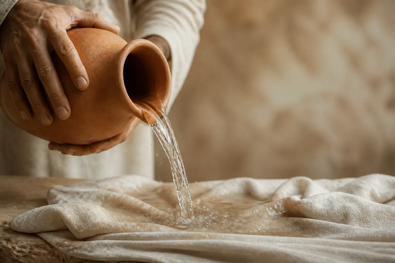 Salle de toilette rituelle avec table de lavage orientée vers la qibla